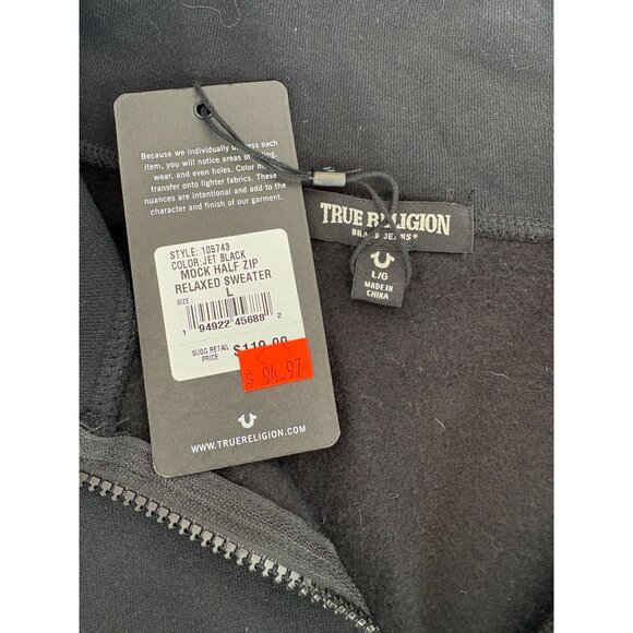 New True Religion Relaxed Half Zip Sweatshirt, Men's Sz Large $119 Orig - Picture 4 of 6